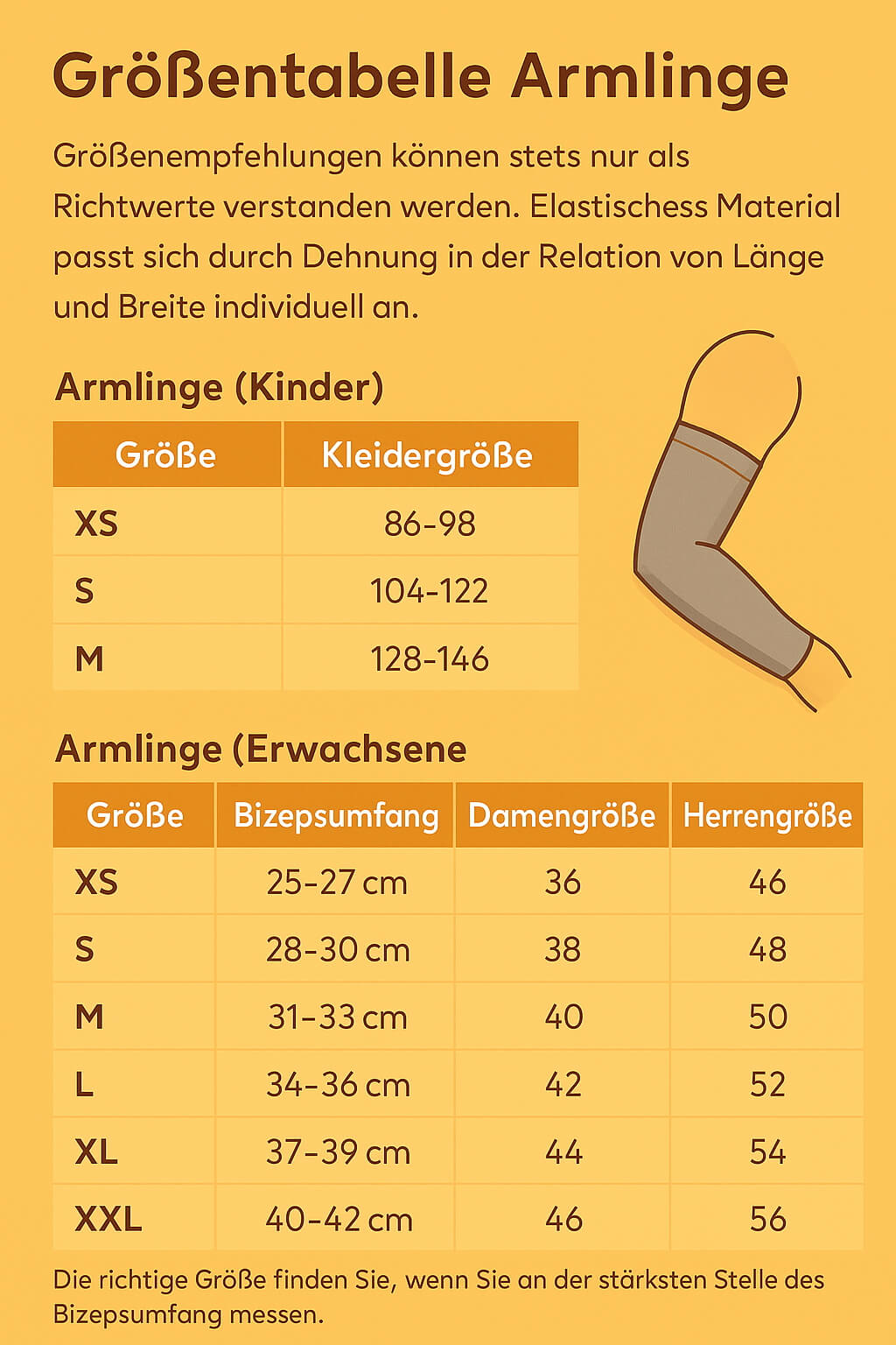 Grössentabelle Armlinge