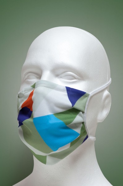 Mund-Nasen-Maske mit Nasenbügel 2-lagig (Erwachsene) von Hyphen, mit farbigen Dreiecken mit UPF 80