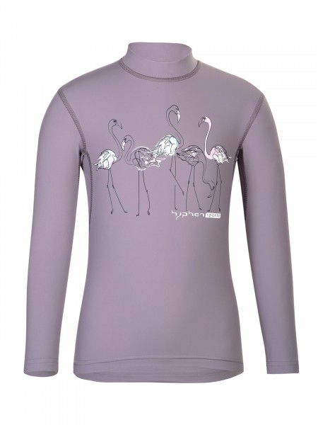 UV Sonnenschutz Kurzarmshirt ' flamingos purple ash' für Kinder, in der Aubergine UPF 80, UV Standard 801, Marke hyphen, Öko-Tex Standard 100